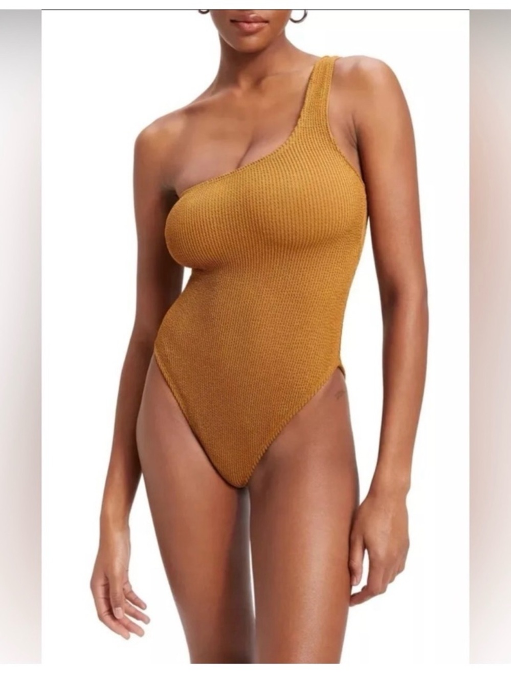 Good American Size 1/2 S/M Always Fits One Shoulder One Piece Neutral Swim gold
